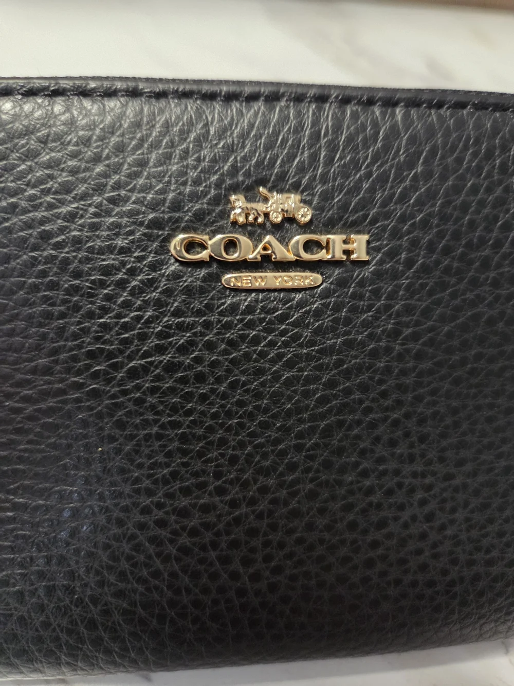 Coach Black Pebbled Leather Zip Wallet
